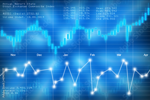 Stock market candlestick chart on blue background  photo