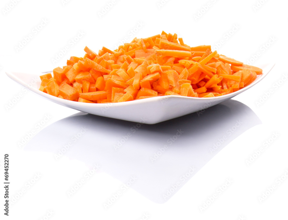 Different style of chopped carrots in a plate Different style of chopped carrots in a plate
