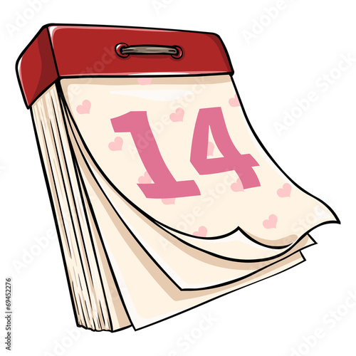 Vector Cartoon  Tear-off Calendar. Febrary 14. Valentines Day