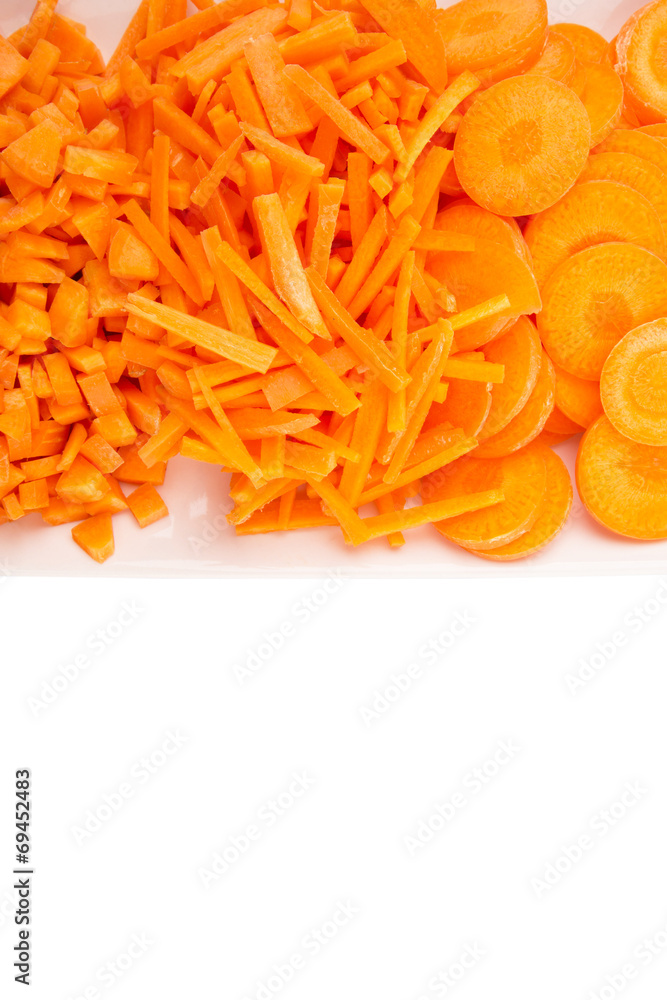Different style of chopped carrots in a plate Different style of chopped carrots in a plate
