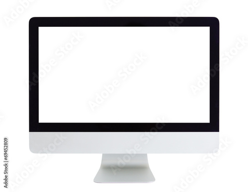 Computer with blank white screen isolated on white background