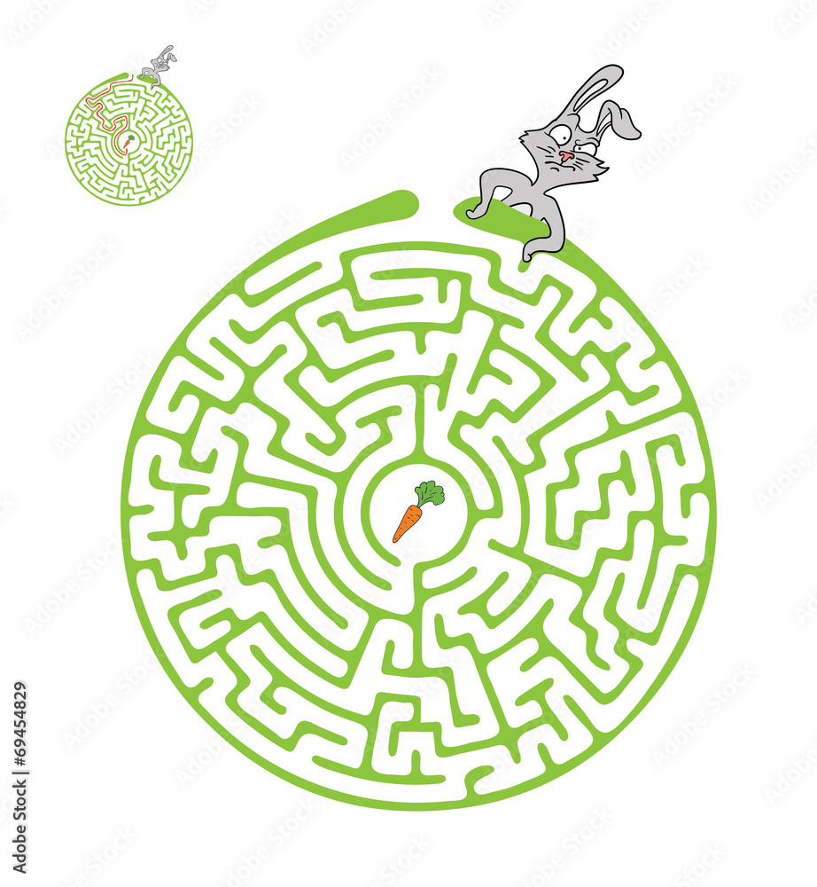 Fototapeta premium Vector Maze, Labyrinth with Rabbit and Carrot.