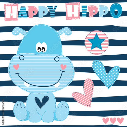 happy hippo vector illustration