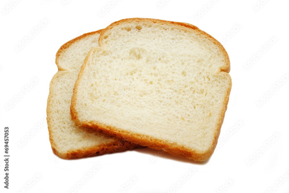 Two Slices of White Bread Isolated on White Two Slices of White Bread Isolated on White