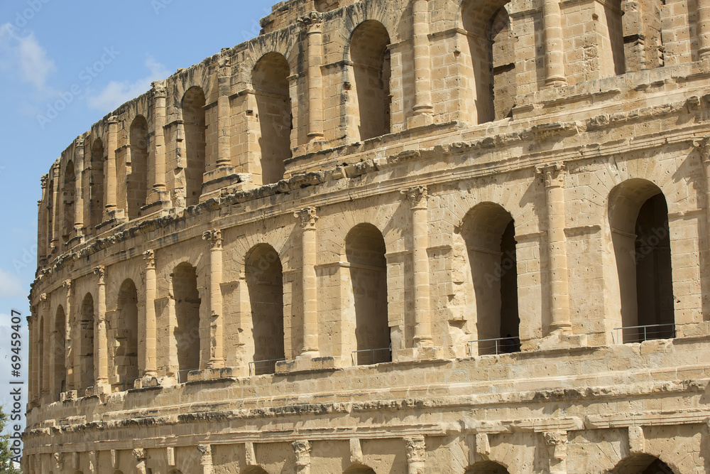 El Jem Coliseum ruins in Tunisia fighting gladiator
