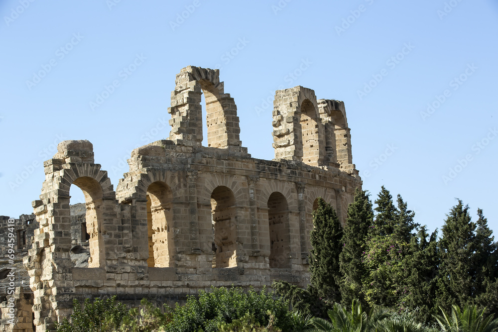 El Jem Coliseum ruins in Tunisia fighting gladiator