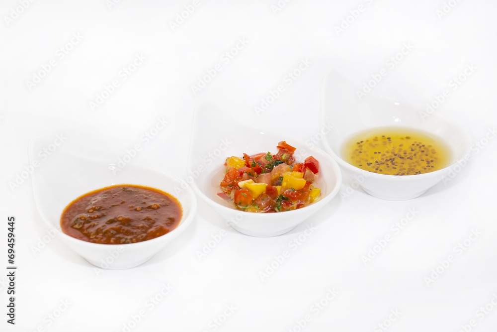 sauces on a white background in the restaurant sauces on a white background in the restaurant