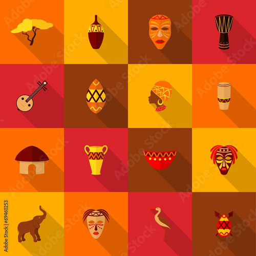 Africa icons set flat