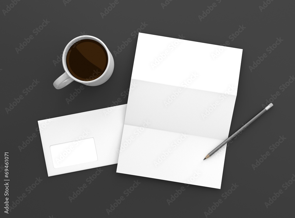 Briefpapier Tasse Kaffee weiß mit Bleistift Briefpapier Tasse Kaffee weiß mit Bleistift
