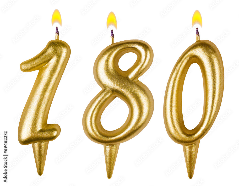 candles number one hundred eighty isolated on white background candles number one hundred eighty isolated on white background