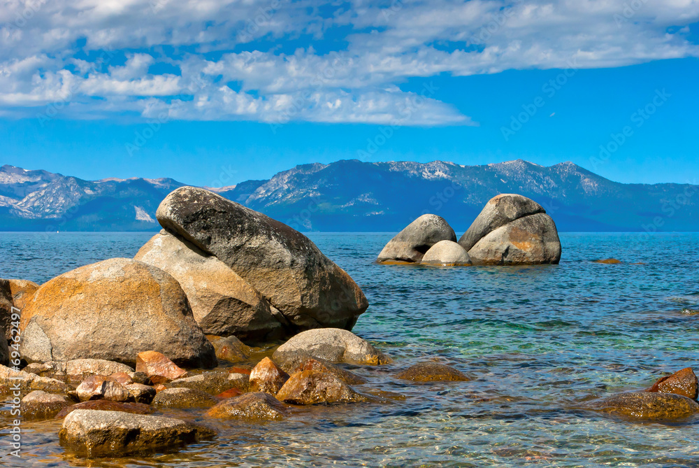 The large stones in the water at Lake Tahoe