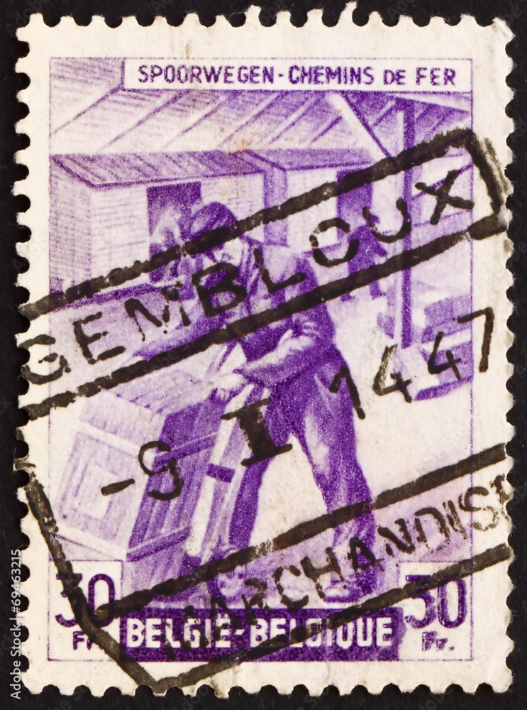 Postage stamp Belgium 1945 Freight Station Interior
