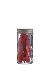 dry chili in bottle on white background