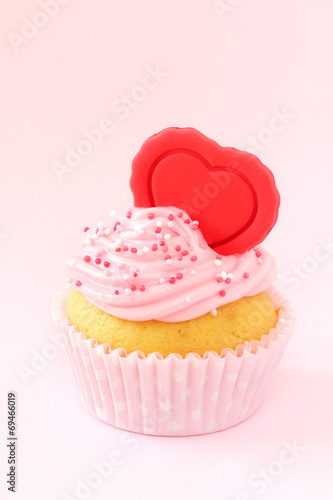 Buttercream decorated fresh cupcake on pastel background