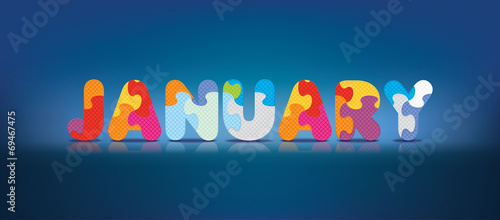 Vector JANUARY written with alphabet puzzle
