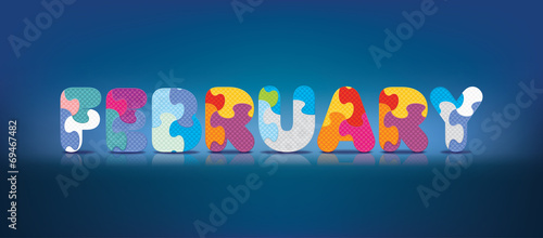 Vector FEBRUARY written with alphabet puzzle