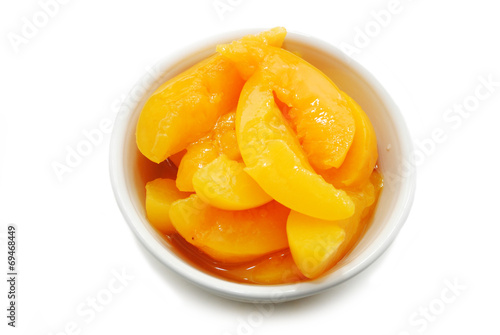 Top View Of Sliced Peaches in a White Bowl