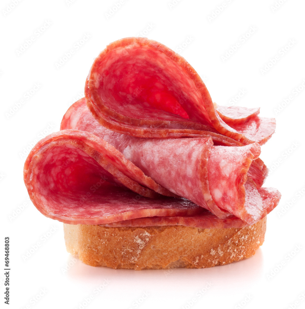 sandwich with salami sausage on white background cutout sandwich with salami sausage on white background cutout