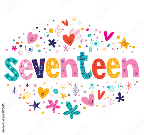 word seventeen retro typography lettering decorative text