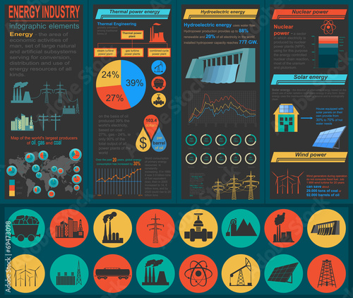 Fuel and energy industry infographic, set elements for creating