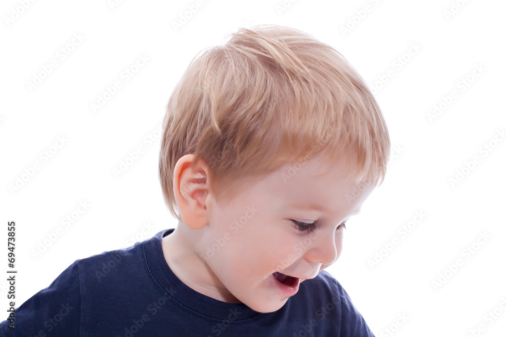 Toddler blond and blue eyes boy child with various facial expres Toddler blond and blue eyes boy child with various facial expres