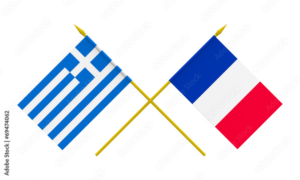 Flags, France and Greece - obrazy, fototapety, plakaty 