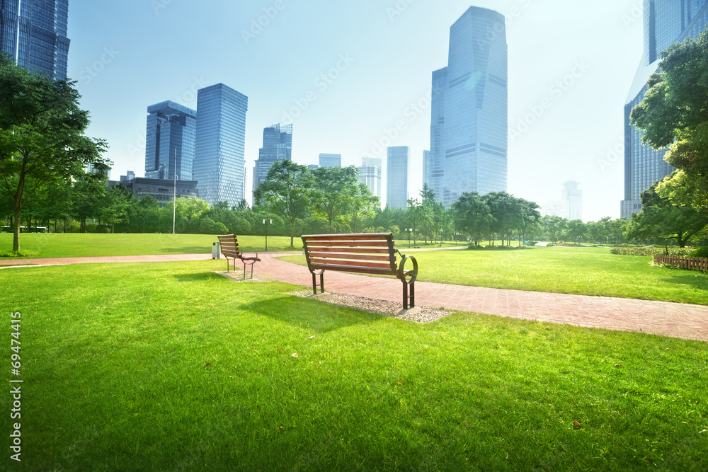 Naklejka premium ławka w parku, Szanghaj, Chiny
