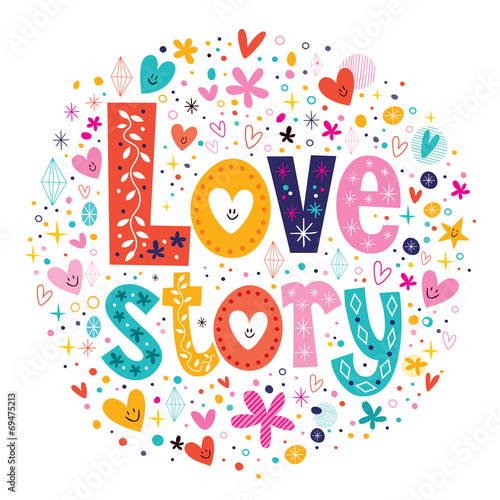 words Love story retro typography lettering decorative text