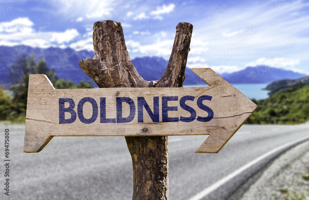 Boldness wooden sign with a street background