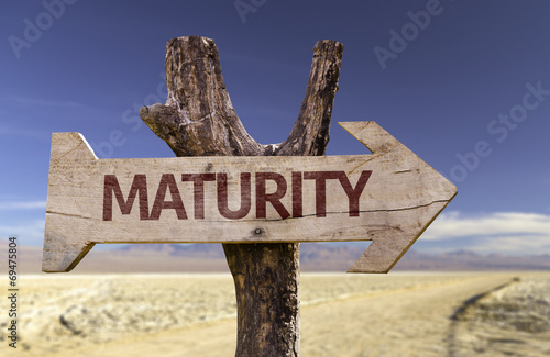 Maturity wooden sign with a desert background photo