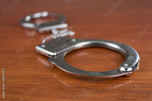 Closeup shot of metallic handcuffs