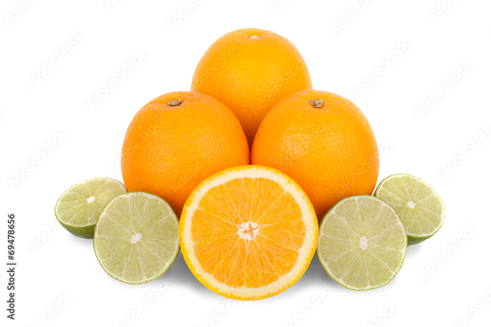 oranges and Citrus lime fruit isolated