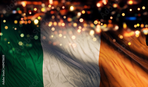 Ireland National Flag Light Night Bokeh Abstract Background photo