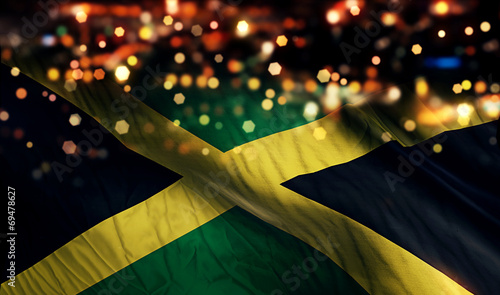Fotografia, Obraz Jamaica National Flag Light Night Bokeh Abstract Background