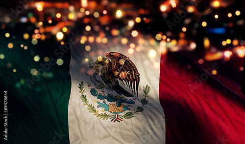 Valokuva Mexico National Flag Light Night Bokeh Abstract Background