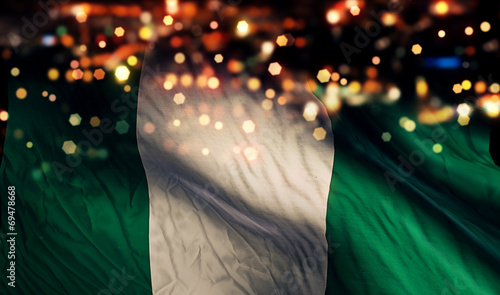 Nigeria National Flag Light Night Bokeh Abstract Background photo
