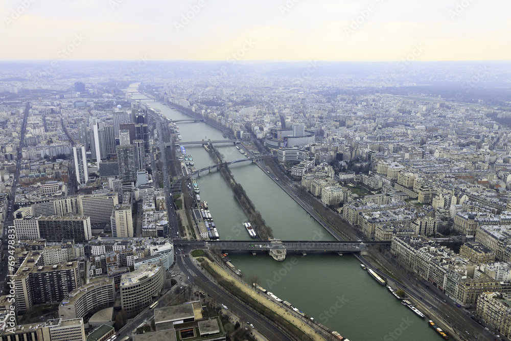 Panorama of river Seine in Paris from Eiffel tower