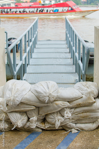 White sandbags for flood defense