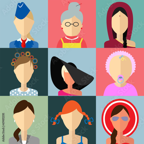 Set of flat style female characters
