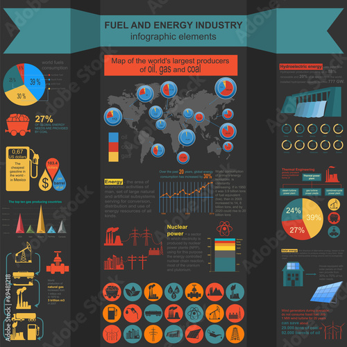 Fuel and energy industry infographic, set elements for creating