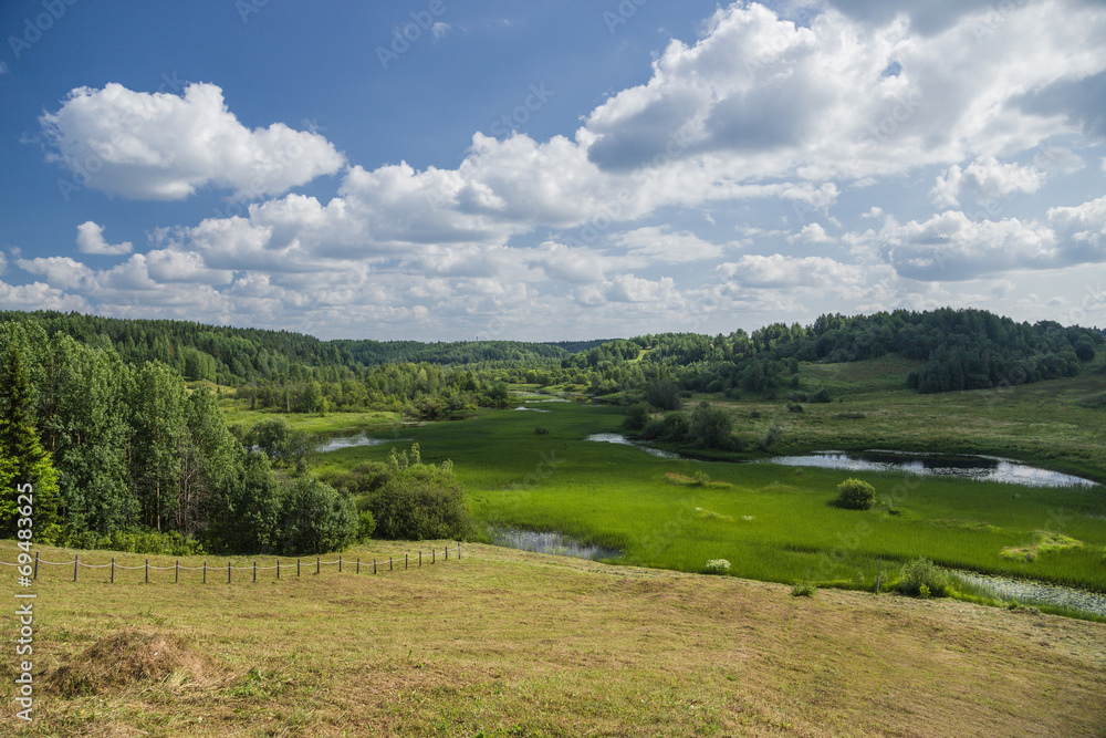 Obraz premium Arkhangelsk, Russia. River valley and water meadow