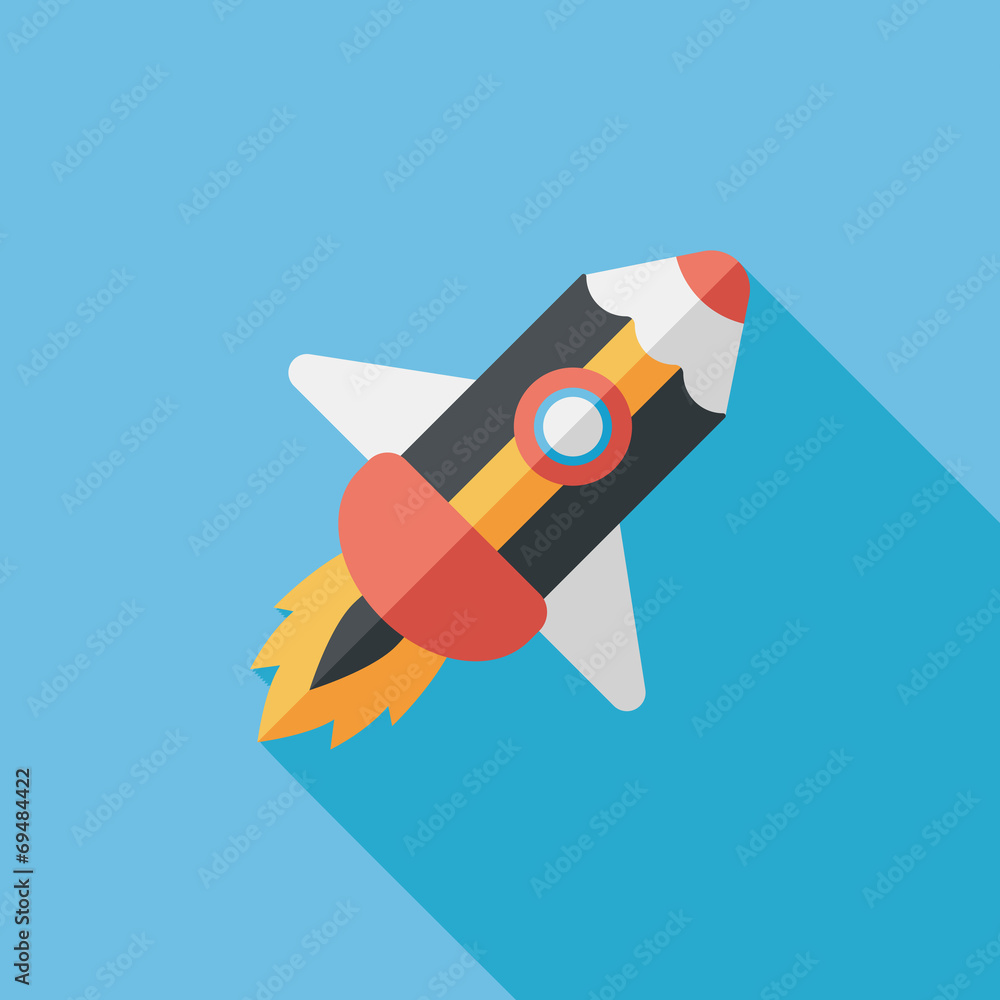 pencil rocket flat icon with long shadow,eps10
