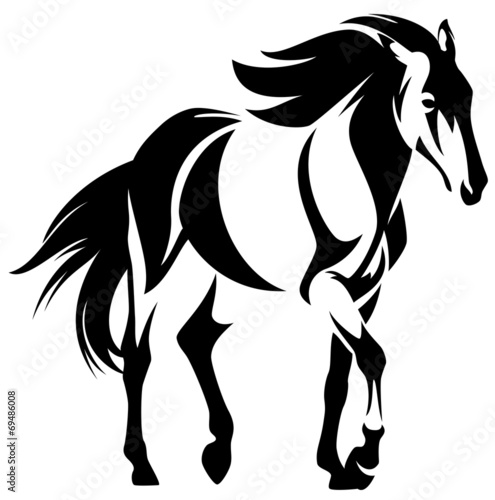 wild horse black and white outline