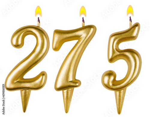 candles number two hundred seventy five isolated on white
