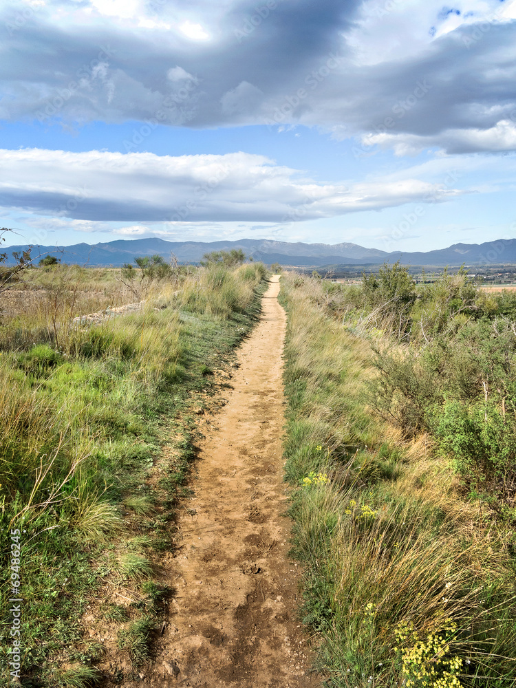 Field. The path going up. Perspective. Field. The path going up. Perspective.