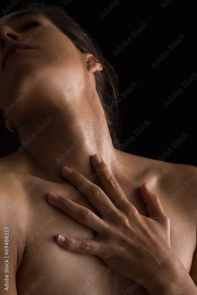 Body scape of woman neck and hand emotion artistic conversion