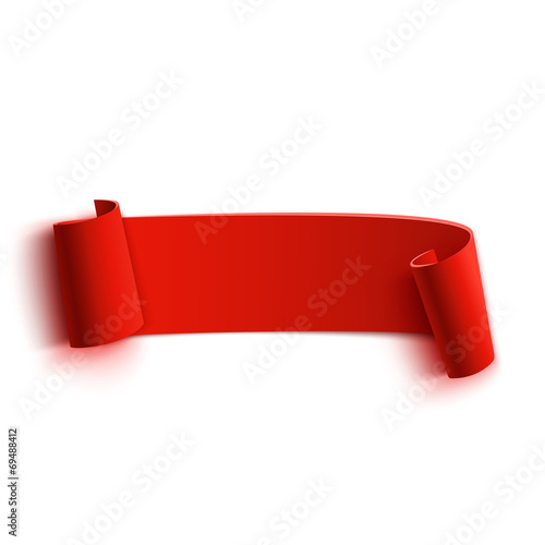 Realistic detailed curved red paper banner, ribbon