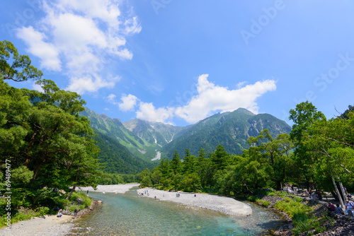 Azusa river and Hotaka mountains in Kamikochi, Nagano, Japan