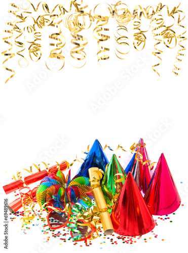 colorful garlands  golden serpentine and confetti