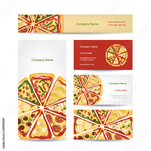 Set of business cards design with pizza slices